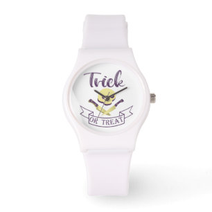Trick or treat skull crossbones Halloween ribbon T Watch