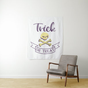 Trick or treat skull crossbones Halloween ribbon Tapestry