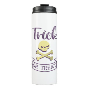 Trick or treat skull crossbones Halloween ribbon Thermal Tumbler