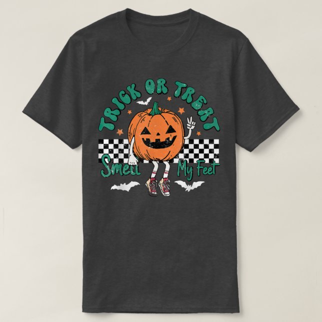 Trick Or Treat Smell My Feet Cute Pumpkin Hallowee T-Shirt (Design Front)