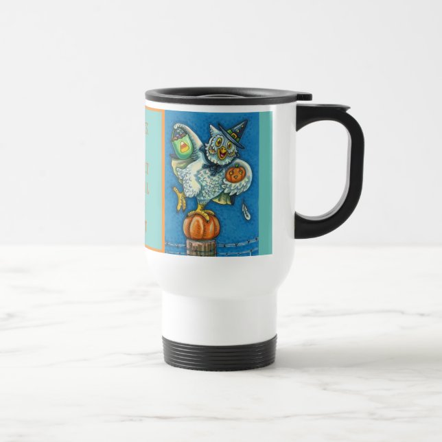 TRICK OR TREAT, SMELL MY FEET HALLOWEEN OWL, FUNNY TRAVEL MUG (Right)
