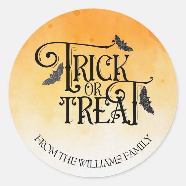 Trick or Treat Sparkly Halloween Classic Round Sticker (Front)