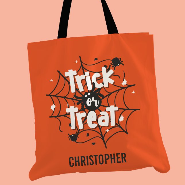 Trick or Treat Spider Web Personalised Halloween Tote Bag (Creator Uploaded)