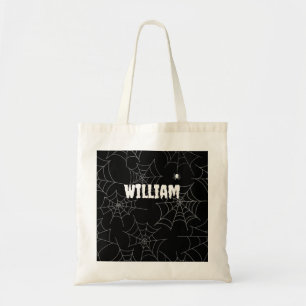 Trick or Treat Spiderweb Black Halloween Tote Bag