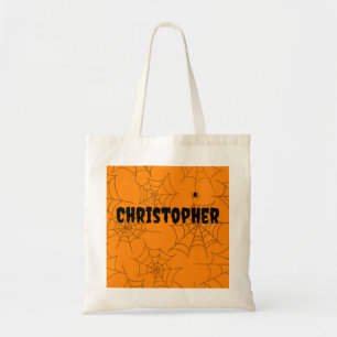 Trick or Treat Spiderweb Orange Halloween Tote Bag