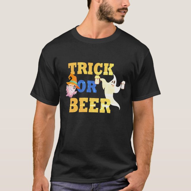 Trick or Treat Spoof Shirt, Beer Lover Halloween T-Shirt (Front)