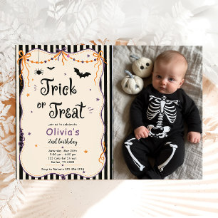 Trick or Treat Spooky Halloween 2nd Birthday Photo Invitation