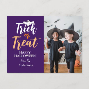 Trick or Treat Spooky Halloween Family Photo Holiday Postcard