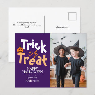 Trick or Treat Spooky Halloween Family Photo Holiday Postcard