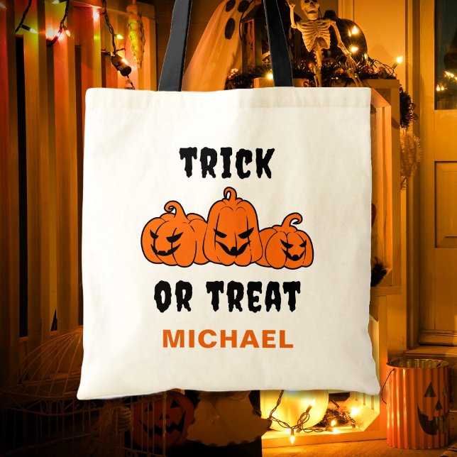 Trick Or Treat Spooky Orange Pumpkins Halloween Tote Bag (Creator Uploaded)