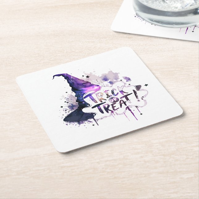 Trick or treat square paper coaster (Angled)