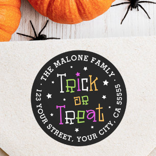 Trick or treat stars Halloween return address Classic Round Sticker
