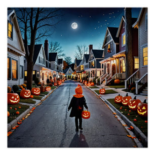 Trick or Treat Street - Whimsical Halloween Night  Poster
