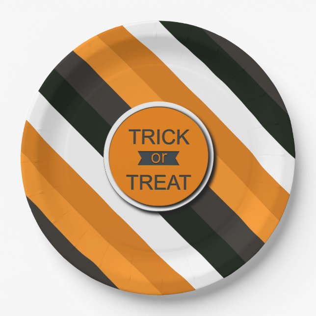 Trick or Treat Stripped Paper Plates 9" (Front)