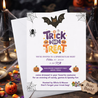 Trick or Treat Sweet & Spooky Halloween Boo Bash Invitation