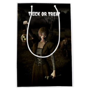 Trick or Treat. Thin female carrying lamp Medium Gift Bag