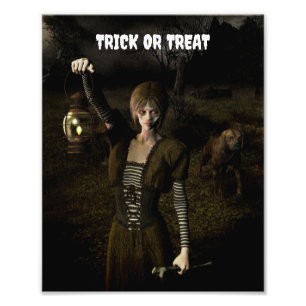 Trick or Treat. Thin female carrying lamp Photo Print