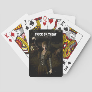 Trick or Treat. Thin female carrying lamp Playing Cards