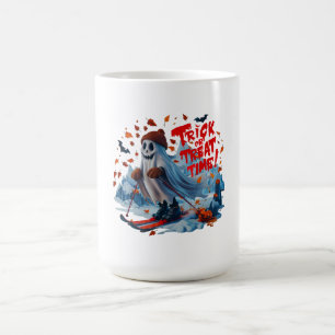 Trick or Treat Time: Ghost Skiing Fun Design Coffee Mug