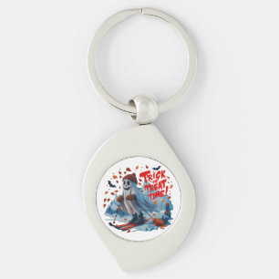 Trick or Treat Time: Ghost Skiing Fun Design Key Ring