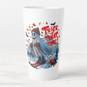 Trick or Treat Time: Ghost Skiing Fun Design Latte Mug