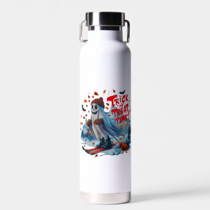 Trick or Treat Time: Ghost Skiing Fun Design Water Bottle