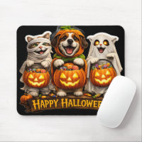 Trick-or-treat trio whimsical happy Halloween mous