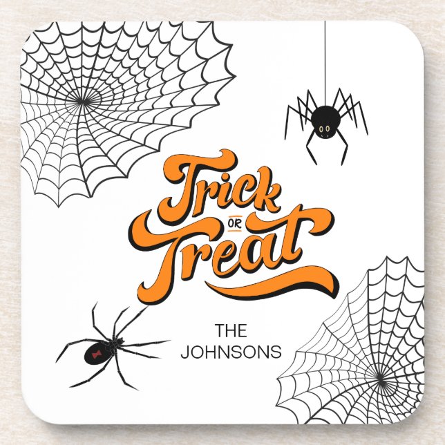 Trick or Treat Typography w/Spiders ID680 Coaster (Front)