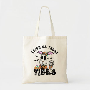 Trick or Treat Vibes Retro Ghost Pumpkin Candy Tote Bag