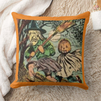 TRICK OR TREAT VINTAGE HALLOWEEN NEWSPAPER PRINT CUSHION