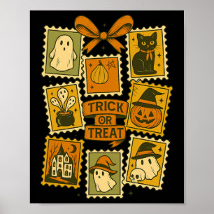 Trick Or Treat Vintage Halloween Retro Postage Sta Poster