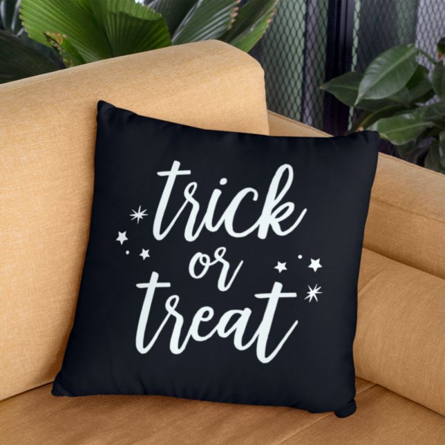 Trick or Treat White Modern Script Halloween Cushion (Creator Uploaded)