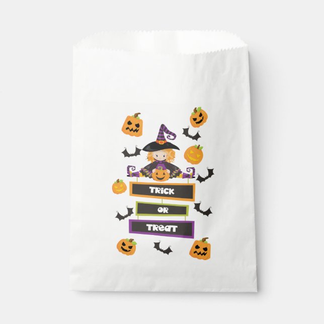 Trick or Treat Witch Bat Pumpkin Halloween Favour Bag (Front)