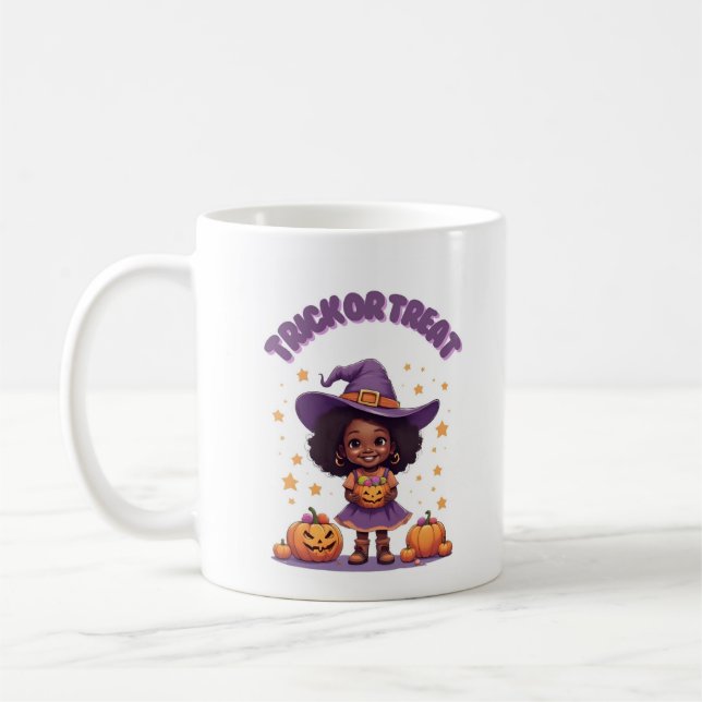 Trick or Treat Witch Girl Mug – Cute Pumpkin Hallo (Left)