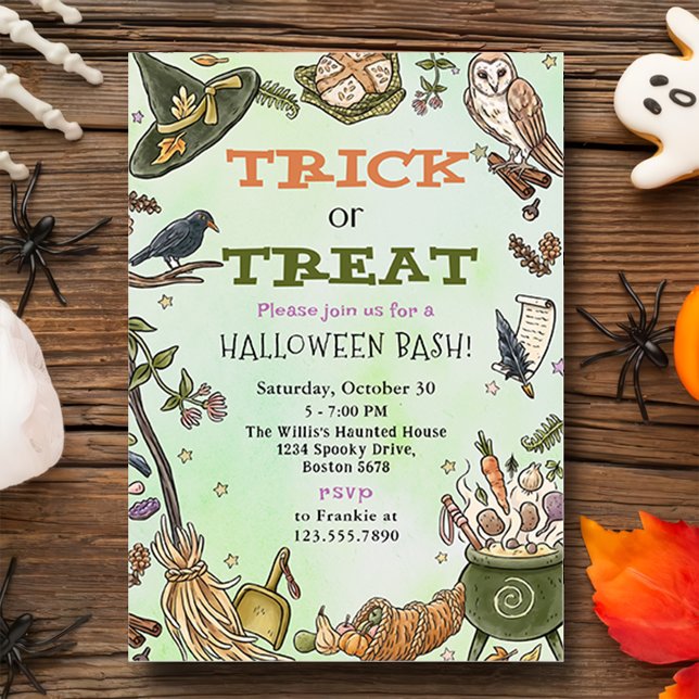 Trick Or Treat Witch Halloween Bash Party Invitation (Creator Uploaded)
