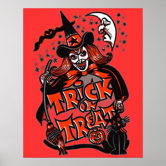 Trick or Treat Witch Halloween (vintage) Poster (Front)