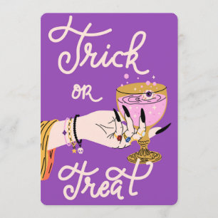 Trick or Treat Witch Hand Eyeball Cocktail Holiday Card