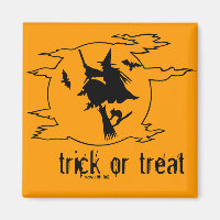 Trick or Treat Witch on Broom w/ Bats + Black Cat