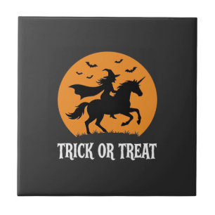 Trick or Treat Witch Unicorn Halloween Design_1 Ceramic Tile