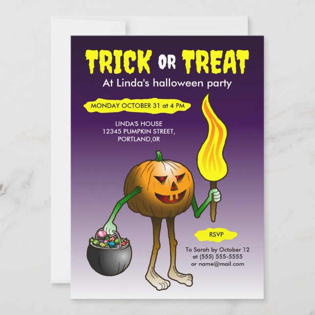 Trick or Treat with Jack O'lantern Invitation (Front)