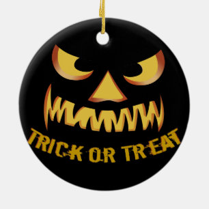 Trick or Treat with Pumpkin Face Ceramic Tree Decoration