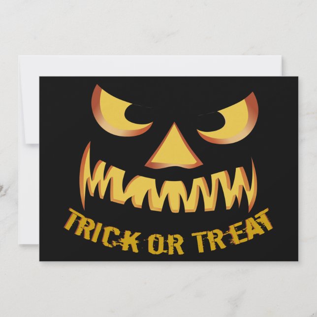 Trick or Treat with Pumpkin Face Invitation (Front)