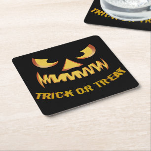 Trick or Treat with Pumpkin Face Square Paper Coaster