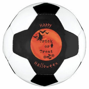 Trick or Treat with Witch & Bats on Orange Moon Soccer Ball