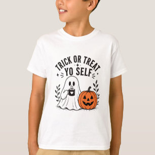 Trick or Treat Yo Self Funny Ghost Coffee Hallowee T-Shirt