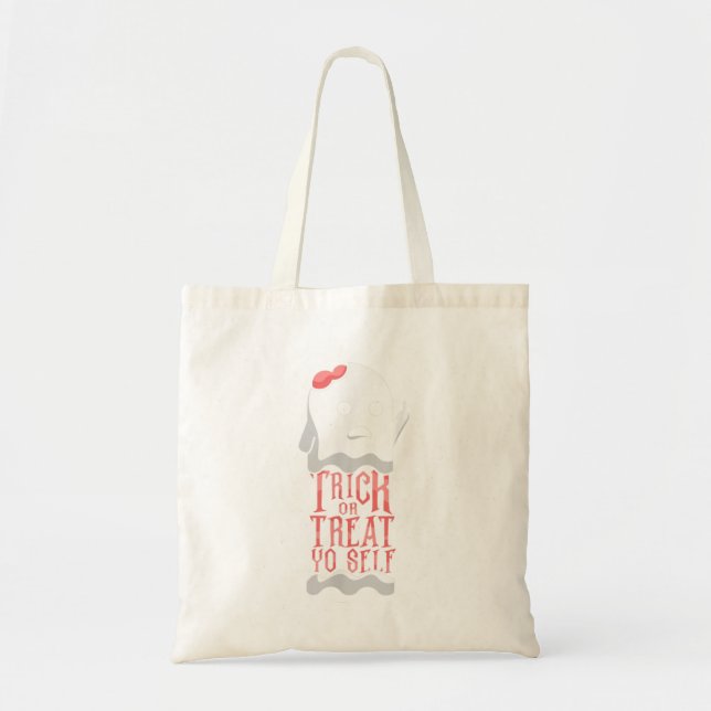 Trick Or Treat Yo Self Funny Ghost Halloween Tote Bag (Front)