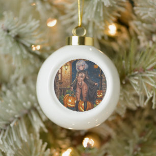 Trick or Treater, Brave Halloween Costume Girl Ceramic Ball Christmas Ornament