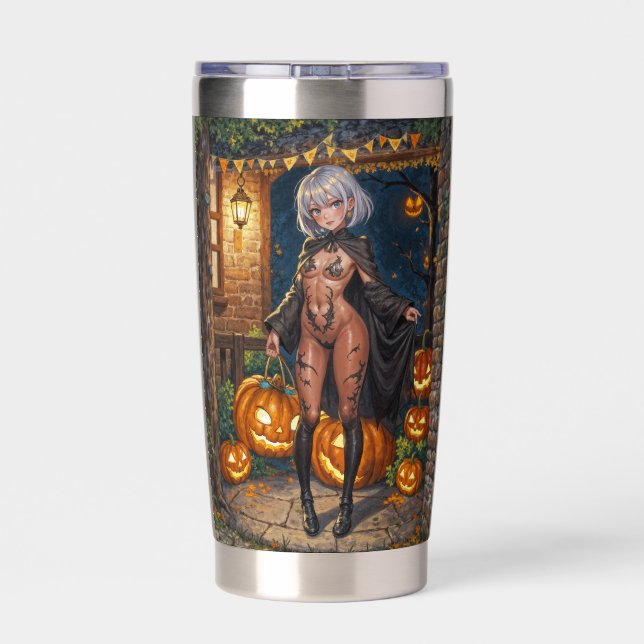 Trick or Treater, Brave Halloween Costume Girl Insulated Tumbler (Back)