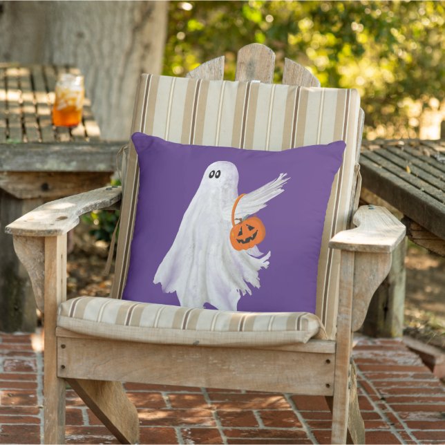 Trick Or Treating Ghost With Pumpkin Candy Bucket Cushion (Chair)