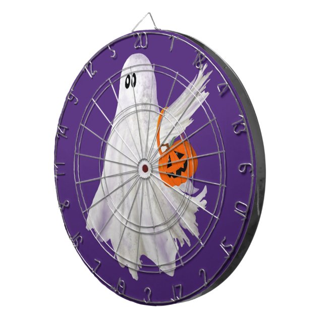 Trick Or Treating Ghost With Pumpkin Candy Bucket Dartboard (Front Right)